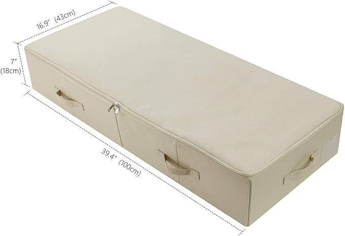39.4" Ultra-Length Foldable & Washable Underbed Storage Organizer Containers for Clothing, Shoes, Bedding - Ideal for Bedroom, College Dorm (Black Gray), Beige-NeatNest