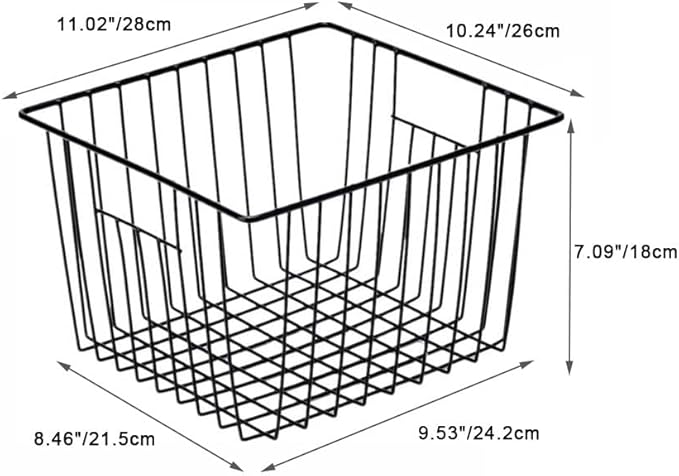 SANNO Freezer Baskets Wire Storage Basket, Metal Household Storage Organizer Baskets Bin for Pantry, Shelf, Freezer, Kitchen Cabinet, Bathroom Black