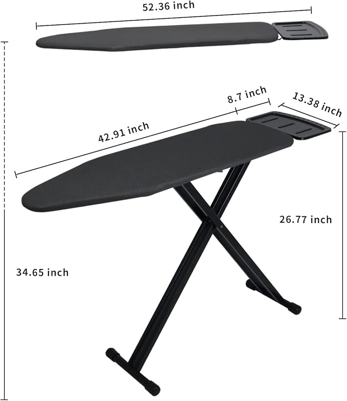 Duwee 13"x43" Ironing Board with Heat Resistant Cover and Thicken Felt Pad, Ironing Boards with Silicone Steam Iron Rest, Heavy Sturdy T-Legs,Black