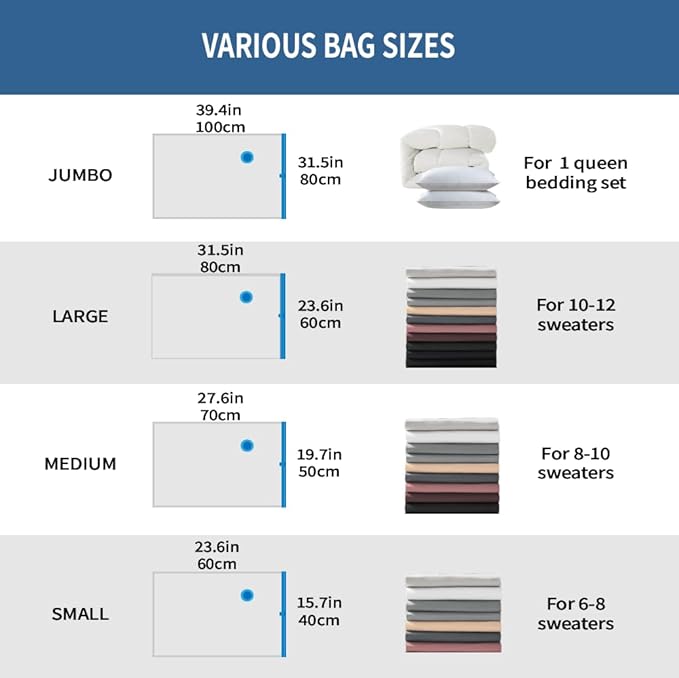 20 Pack Space Saver Vacuum Storage Bags for Clothing Travel, Vacuum Seal Compression Bags for Clothes, Packing, Luggage, Blankets, Comforters and Pillows, Electric Pump Included-NeatNest