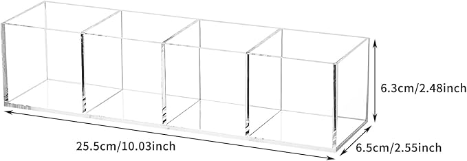 dedoot Acrylic Drawer Organizer 4-Section Clear Plastic Makeup Organizer Storage Container Acrylic Cube for Vanity Makeup Brush, Beauty Accessories-10x2.5x2.3 Inch-NeatNest