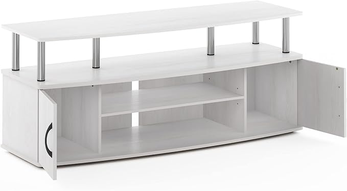 Furinno JAYA Large Entertainment Stand for TV Up to 55 Inch, White Oak/Chrome-NeatNest