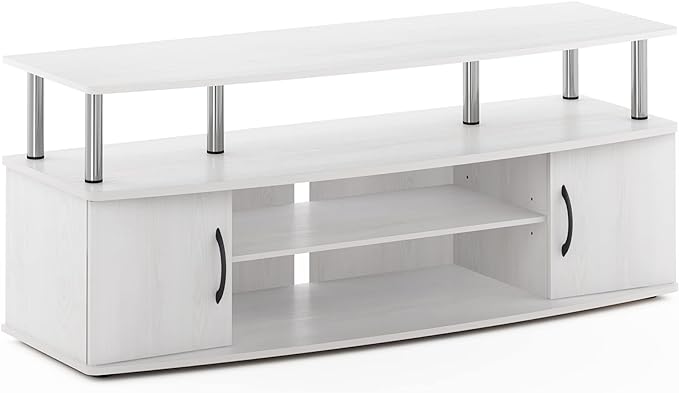 Furinno JAYA Large Entertainment Stand for TV Up to 55 Inch, White Oak/Chrome-NeatNest