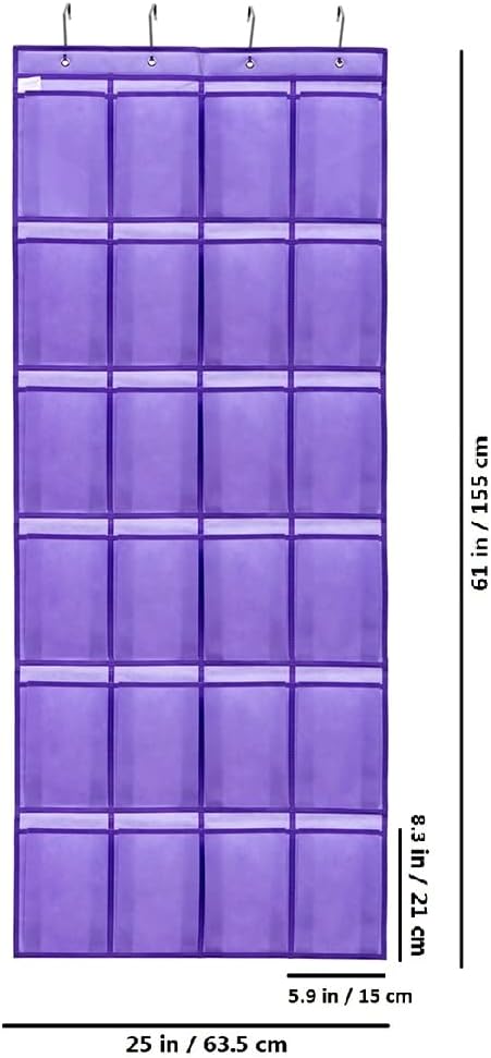 Over The Door Hanging Shoe Organizer Shoe Rack Hanger 24 Large Fabric Pockets Holder with 4 Sturdy Hooks (PURPLE)-NeatNest