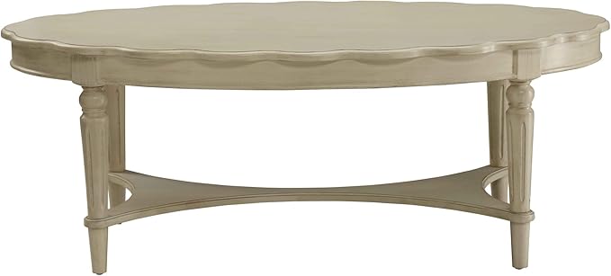KEVINSPACE 50" Oval Coffee Table for Living Room, 2-Tier Solid Wood Victorian Antique Ellipse Center Table with Storage Shelf, Traditional Elegant Vintage Style White