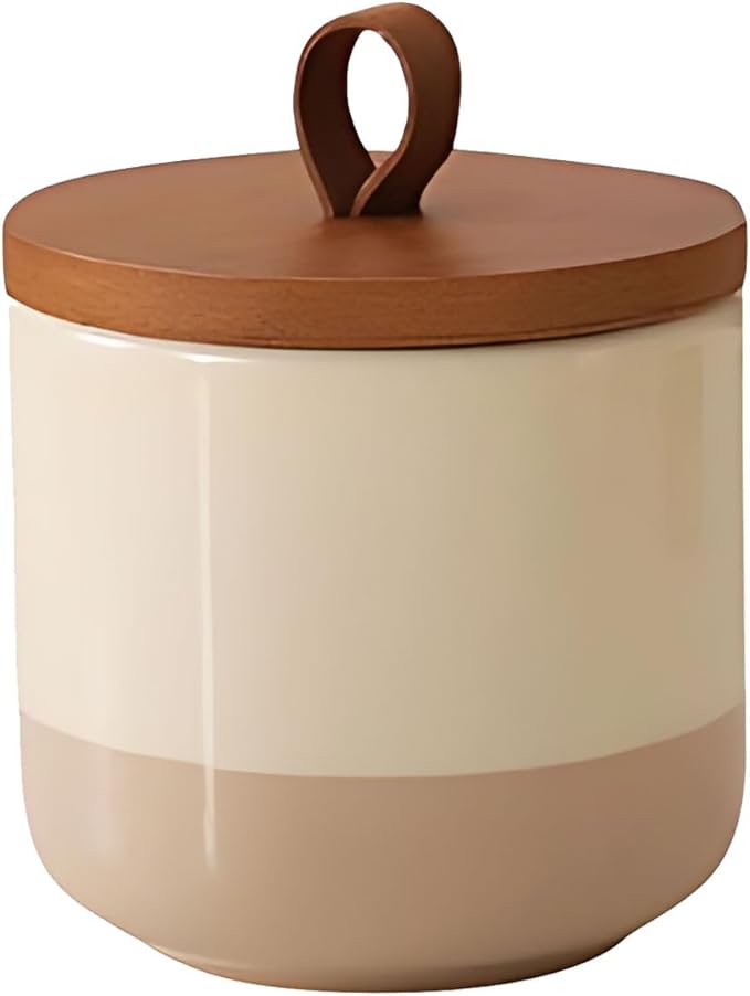 Coffee Canister, Ceramic Food Storage Jars with Lids Salt Matcha Container Brown Sugar Container Bowl for Kitchen Tea, Coffee Beans, Spice (#001Khaki-9oz/260ml)-NeatNest