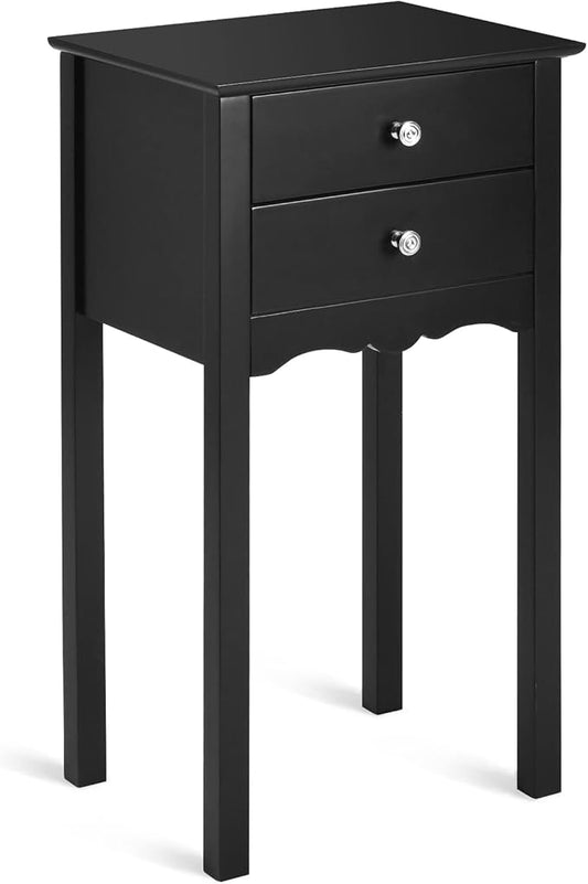 Giantex End Table w/ 2 Drawers Side Table Nightstand Multi-Purpose Accent Table Living Room Bedroom Home Furniture (1, Black)