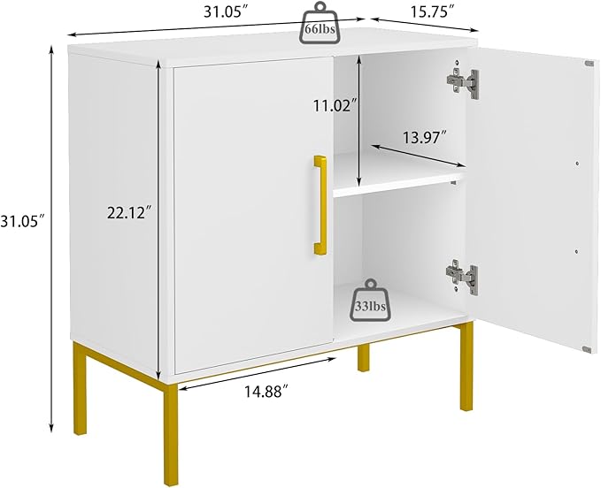 JOZZBY Storage Cabinet with Doors, Free Standing Buffet Cabinet, Modern Wooden Sideboard, White Side Cabinets for Bedroom, Living Room, Kitchen, Office and Hallway WLFH0007WH
