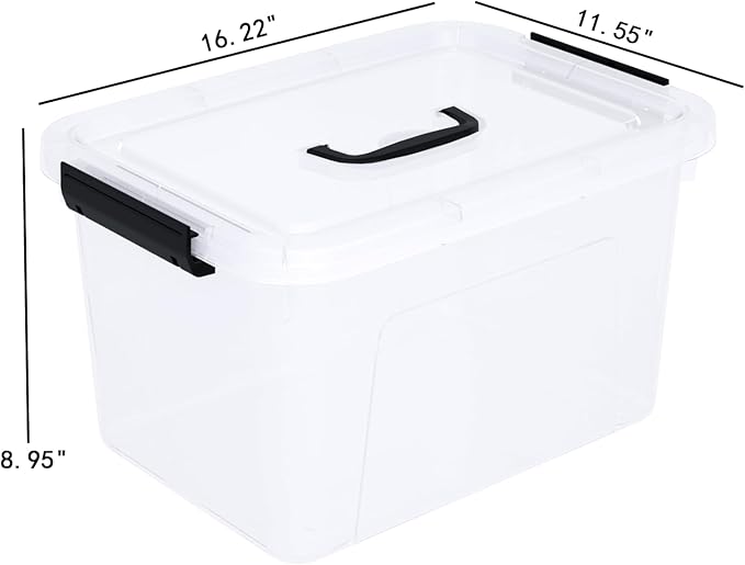 4-Pack 17.5 Quart Plastic Storage Bins with Lids, Stackable Storage Organizing Box with Handle, Clear
