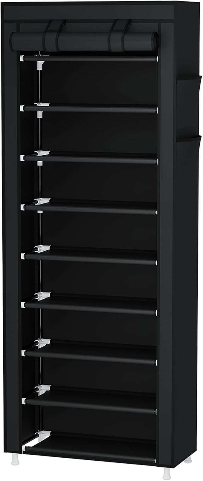 Calmootey 9 Tier Shoe Rack Organizer,Portable Shoe Shelf with Nonwoven Fabric Cover for Closet Hallway,Bedroom,Entryway,Black-NeatNest