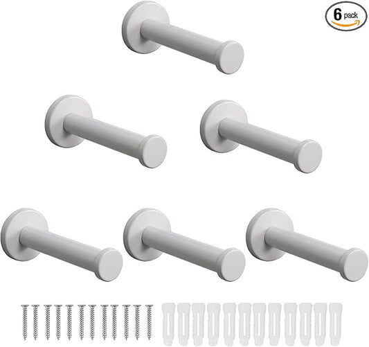 Bath Towel Hooks, 6 Pack Round Coat Hooks, Sturdy Wall Mounted Robe Hook, SUS 304 Stainless Steel Heavy Duty Clothes Hanger, Wall Towel Hooks for Bathroom Bedroom Kitchen (4 in, White)