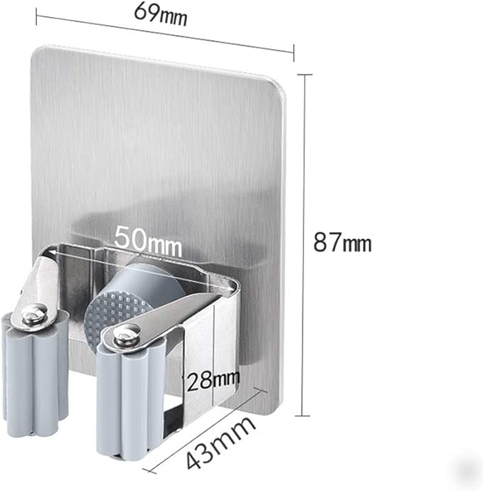 HANZE 2 Pack Stainless Steel Mop Broom Holder Organizer, Self Adhesive Wall Mounted Mop Organizer Storage Rack Clip for Kitchen Bathroom and Garage (Rectangle, Large)-NeatNest