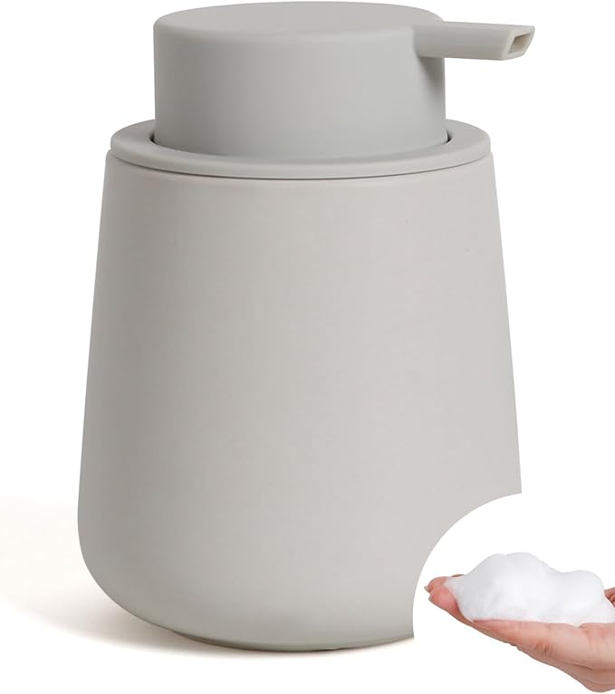 Bosilunlife Ceramic Foaming Soap Dispenser - 12oz Matte Grey Foam Hand Wash Dispenser Bathroom Countertop Soap Dispensers Kitchen Dish Soap Pump Dispenser Liquid Soap Dispenser for Bathroom-NeatNest