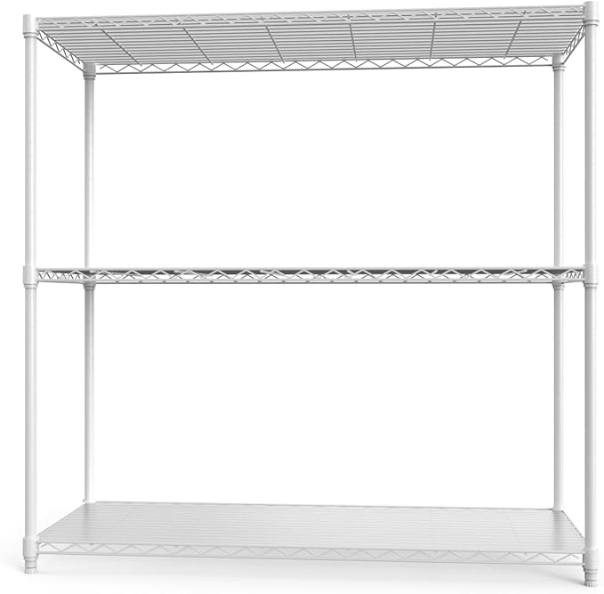 3 Tier NSF Wire Shelf Shelving Unit, 18 x 48 x 48 Inch 1050lbs Capacity Heavy Duty Adjustable Storage Metal Rack with Leveling Feet & Shelf Liners, Ideal for Garage, Kitchen, Office and More - White