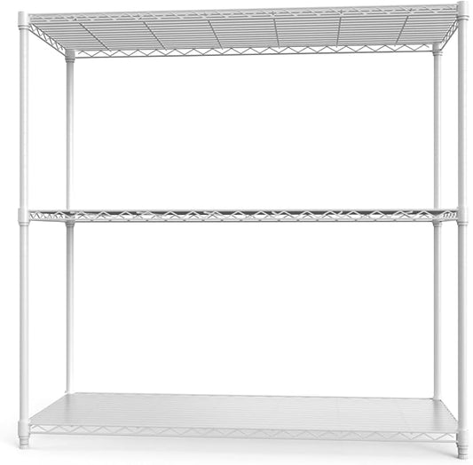 3 Tier NSF Wire Shelf Shelving Unit, 18 x 48 x 48 Inch 1050lbs Capacity Heavy Duty Adjustable Storage Metal Rack with Leveling Feet & Shelf Liners, Ideal for Garage, Kitchen, Office and More - White