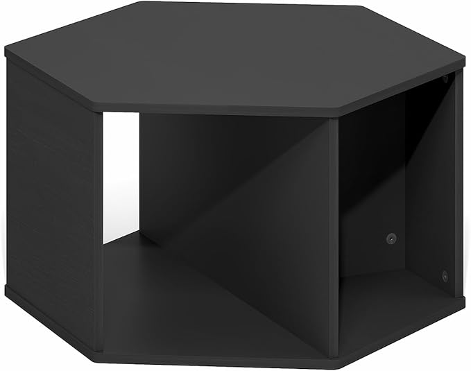 Furinno Modern Hexagonal Coffee Table, Unique Coffee Table, Center Table with Open Storage Shelf, Americano-NeatNest