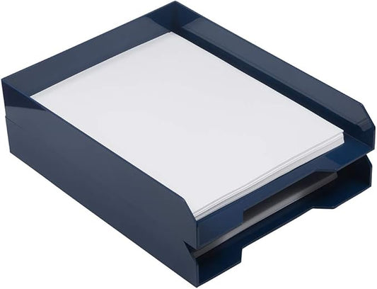 JAM PAPER Stackable Paper Trays - Navy Blue - Desktop Document, Letter, & File Organizer Tray - 2/Pack-NeatNest