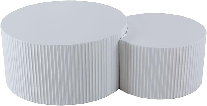 KEVINSPACE Coffee Table Set of 2 Modern, Living Room Nesting Table Round 2-Piece, No Assembly Required Wooden Circle End Table Set Accent Furniture for Bedroom Balcony Library,White