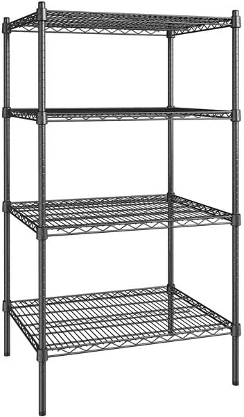 24" x 30" NSF Black Epoxy 4-Shelf Kit with 54" Posts, Heavy Duty Storage Shelving, Wire Shelving Kit, NSF Commercial Storage Rack Unit