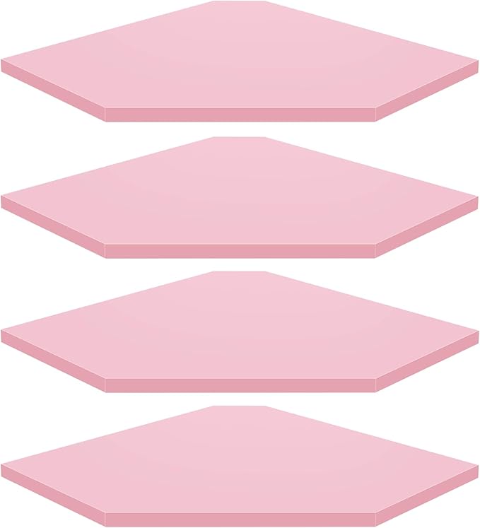 Homode Corner Shelf Wall Mount, Set of 4 Corner Floating Shelves, Wood Hanging Storage Shelving with Cord Hole, Wall Shelf Organizer for Bathroom Bedroom Living Room Office, Pink-NeatNest