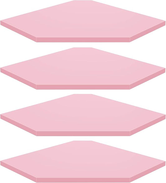 Homode Corner Shelf Wall Mount, Set of 4 Corner Floating Shelves, Wood Hanging Storage Shelving with Cord Hole, Wall Shelf Organizer for Bathroom Bedroom Living Room Office, Pink-NeatNest