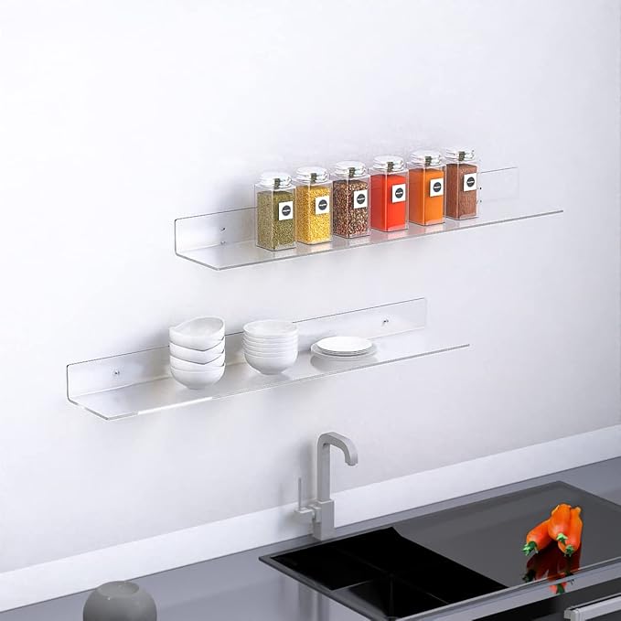 36 Inches Acrylic Wall Shelves 2 Pack, Floating Shelf for Wall Mounting, Acrylic Display Ledges for Funko Pop Figures, Home Décor, Living Room, Gaming Room, Plants(36 inch, Clear)-NeatNest
