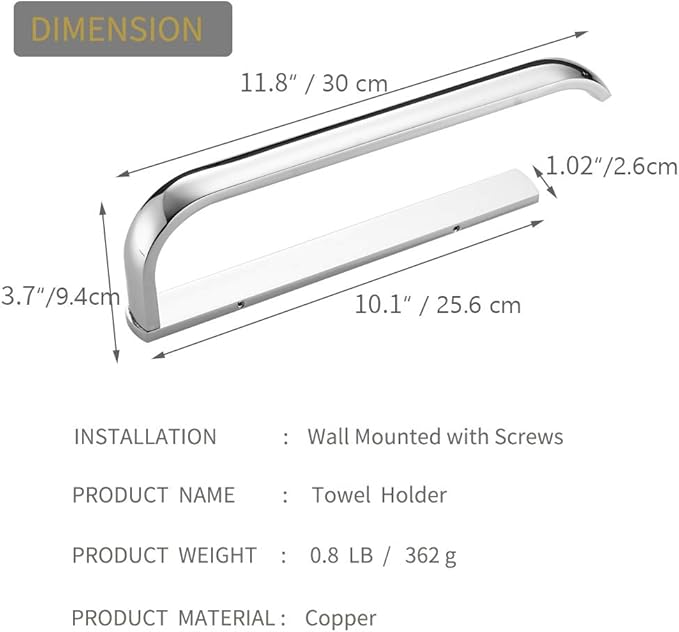 BESy Brass Hand Towel Bar for Bathroom Polished Chrome Bathroom Accessories Fixtures, Rustproof Wall Mounted Towel Rack Hanger, 12 Inch-NeatNest