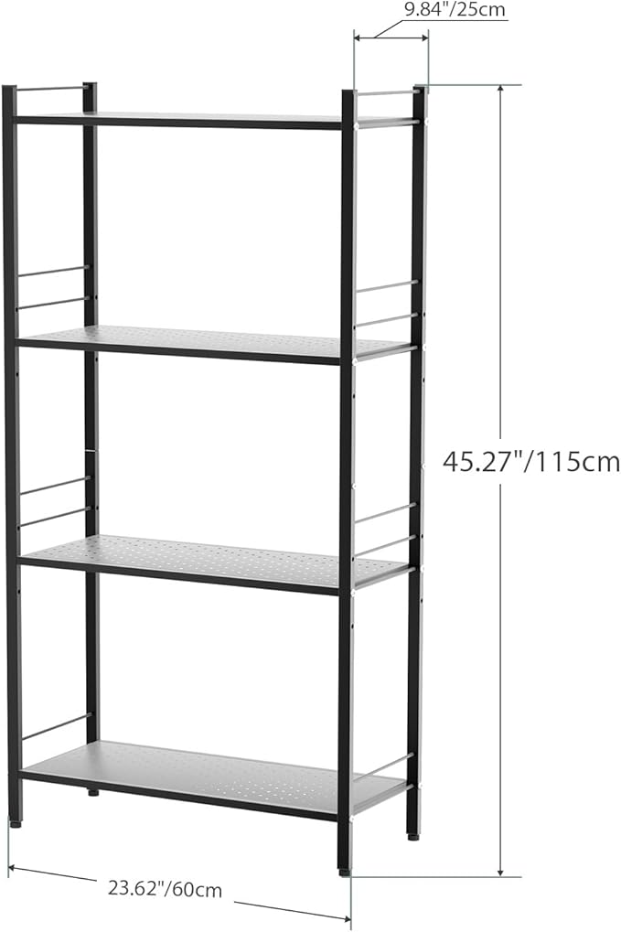 JAQ Storage Shelves with Adjustable Height, 4-Tier Metal Storage Shelving Rack Organizer for Pantry Kitchen Warehouse Basement 45.27" H X 23.62" W X 9.84" D,Up to 800LBS (4-Tier, Black)