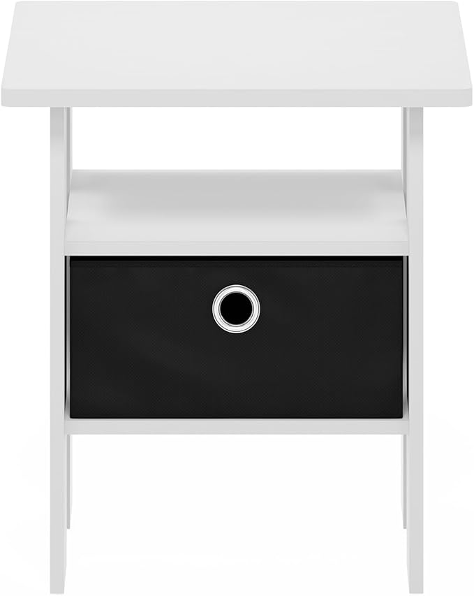 Furinno Andrey End Table Nightstand with Bin Drawer, White/Black