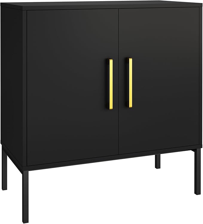 JOZZBY Storage Buffet Cabinet, Freestanding Sideboard with Double Doors, Modern Wooden Sideboard, Black Side Cabinets for Bedroom, Living Room, Kitchen, Office and Hallway, WLFH0007BK