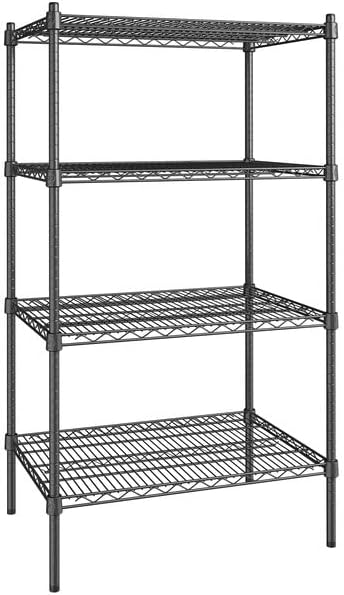 21" x 30" NSF Black Epoxy 4-Shelf Kit with 54" Posts, Heavy Duty Storage Shelving, Wire Shelving Kit, NSF Commercial Storage Rack Unit