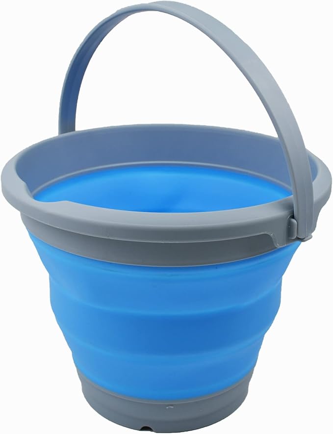 SAMMART 5.5L (1.4 Gallon) Collapsible Plastic Bucket - Foldable Round Tub - Portable Fishing Water Pail - Space Saving Outdoor Waterpot. (Grey/Marine Blue, 1)-NeatNest