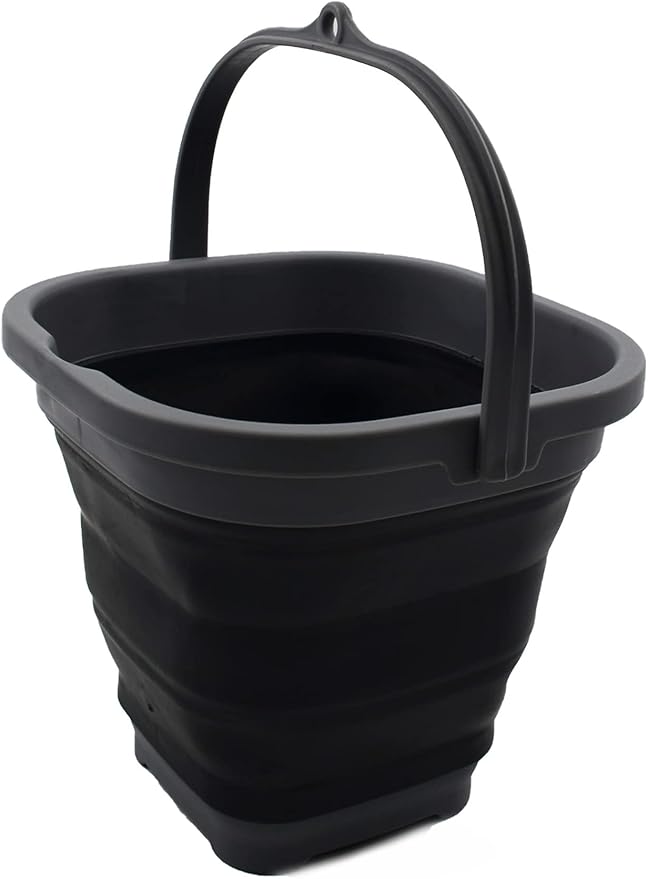SAMMART 2.6L (0.68 Gallon) Super Mini Sqare Collapsible Plastic Bucket - Foldable Square Tub - Portable Fishing Water Pail - Space Saving Outdoor Waterpot (Grey/Black)-NeatNest