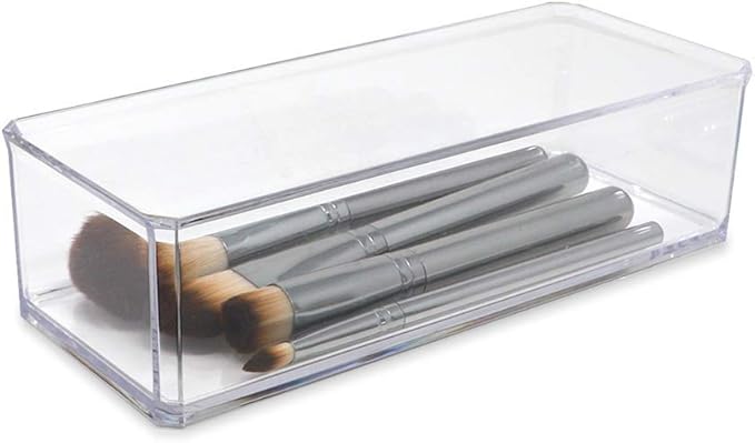 Isaac Jacobs Clear Acrylic Rectangular Stackable Storage Organizer, (9" L x 3.5" W x 2.5" H) Drawer Tray, Multi-Functional, Bathroom, Kitchen, Home, Office, Desk, Drawers-NeatNest