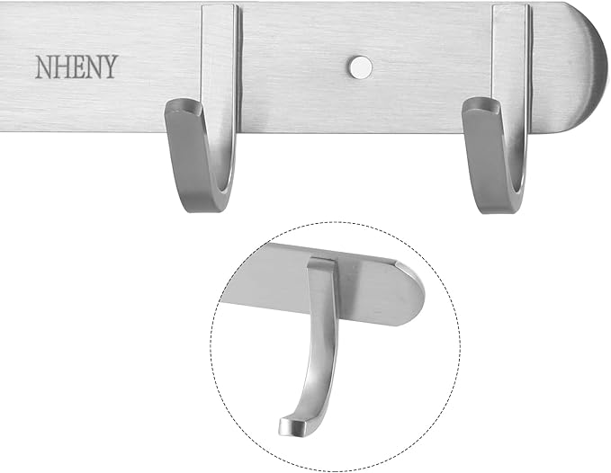 Coat hook Wall Mount - NHENY Towel hook Rack with 4 Hooks 11-inch hanger for Hanging Clothes, Bags, Keys, Easy to Install Rail for Bedroom, Bathroom, Entryway, Door, 304 Stainless Steel Brushed Nickel-NeatNest