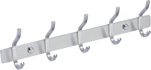 AZW Coat Rack Wall Mount,Heavy Duty Stainless Steel Metal Coat Hooks Hanging for Robes Bags Keys Hat Clothes and Bathroom Door Towels Hanger（Brushed Silver Nickel 5 Hooks-NeatNest