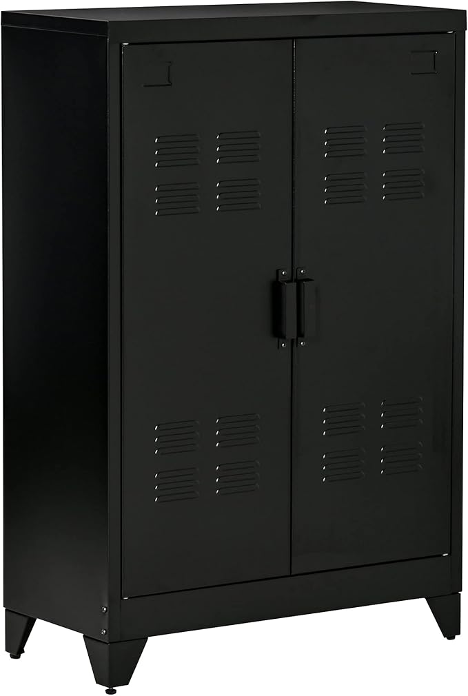 HOMCOM Industrial Storage Cabinet, Steel Garage Cabinet with Double Doors and Adjustable Shelves, Black