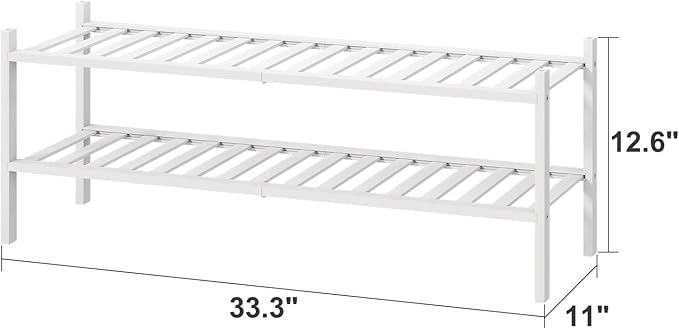 Long Shoe Rack for Entryway,Shoe Organizer for Hallway Closet, Bamboo Wood Shoe Racks for Indoor Outdoor (White, 2-Tier Long)-NeatNest