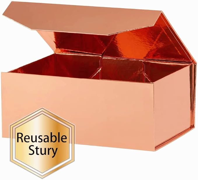 1PCS RoseGold Gift Box 9.5x7x4 Inches, Sturdy Gift Box with Lid for Gift Packaging, Foldable Magnetic Closure Storage Boxes, Bridesmaid proposal box, Rectangle Collapsible Box-NeatNest