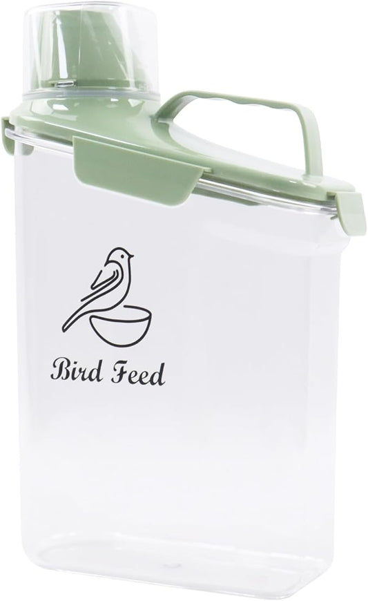 2.8L Airtight Bird Seed Storage Container With Handle and Measuring Cup - Portable Pet Food for Wild Bird Sunflower Seed - BPA Free Transparent/Green-NeatNest