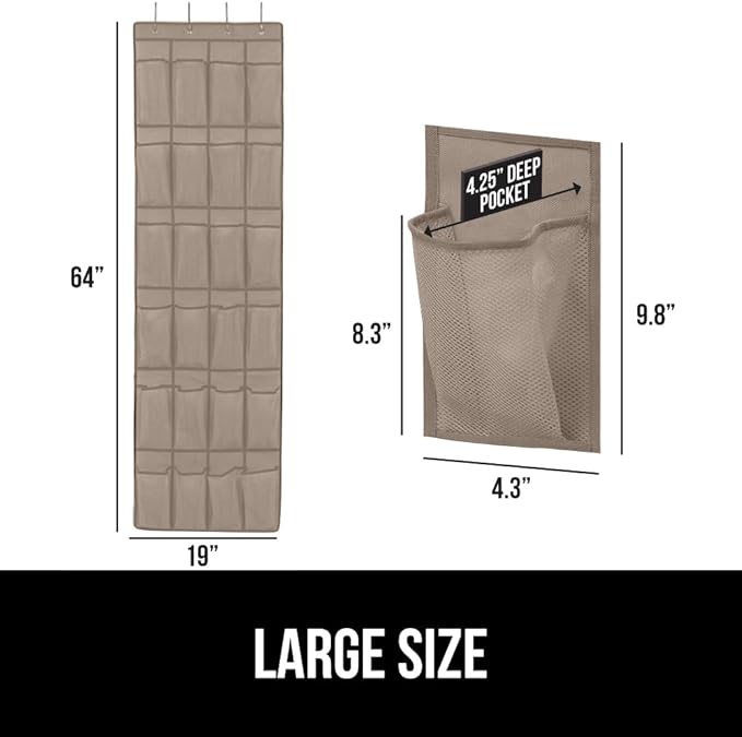 GORILLA GRIP Over the Door Shoe Organizer, 24 Large Breathable Mesh Pockets, Space Saving Hanging Storage Holder, Closet Rack Hanger Holds Up to 40 lbs, Hangs on Closets for Shoes, Accessories, Beige-NeatNest