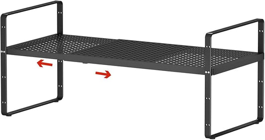 Expandable Cabinet Shelf Organizers, Stackable Metal Shelves Extender for Kitchen Countertop Storage, Adjustable Spices Shelves Rack Stand for Cupboard Pantry, Black-NeatNest