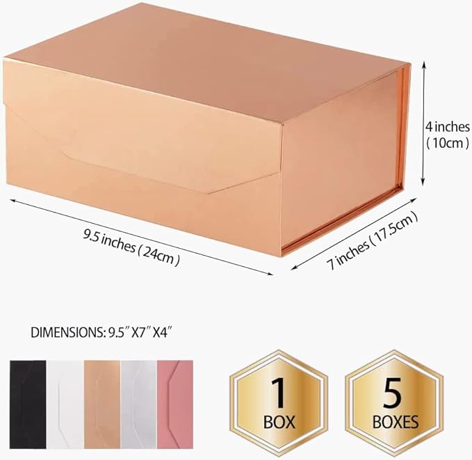 1PCS RoseGold Gift Box 9.5x7x4 Inches, Sturdy Gift Box with Lid for Gift Packaging, Foldable Magnetic Closure Storage Boxes, Bridesmaid proposal box, Rectangle Collapsible Box-NeatNest