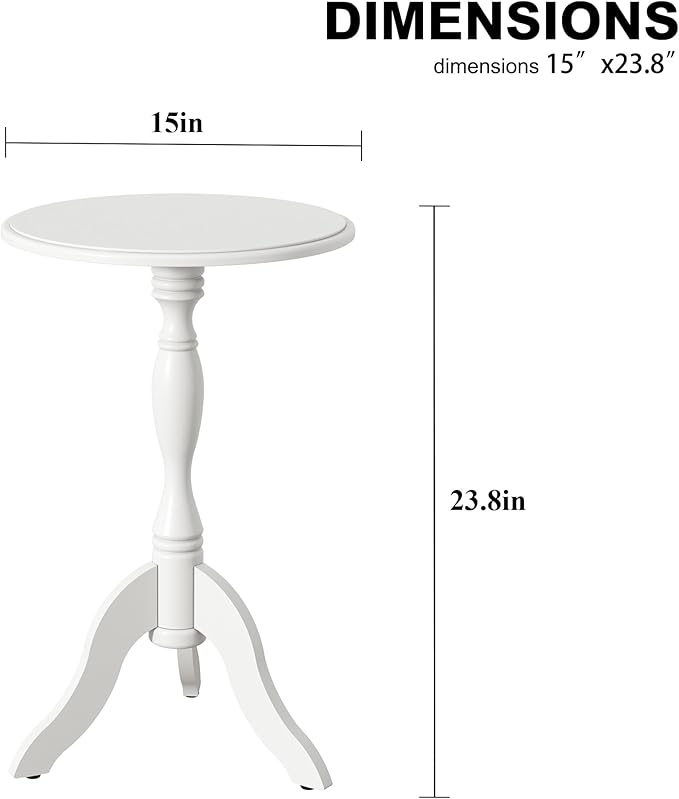 HLR Round Small End Table, Wooden Pedestal Side Coffee Tables, Vintage Accent Nightstand for Living Room, Bedroom, Entryway (1, Solid White)