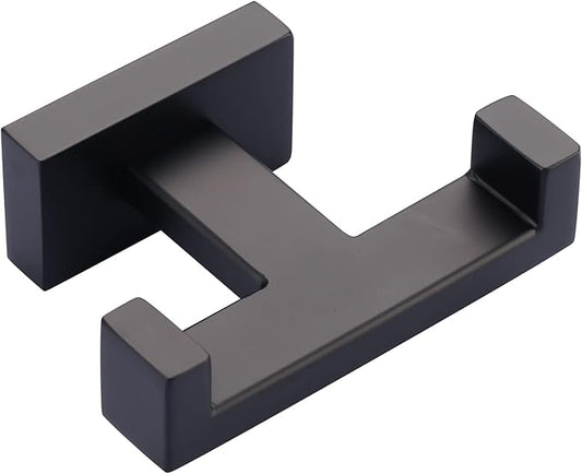 Double Bathroom Towel Hook for Wall Mounted - Matte Black Modern Towel Holder - Heavy Duty Coat Robe Hooks for Wall - Stainless Steel Shower Towel Hanger