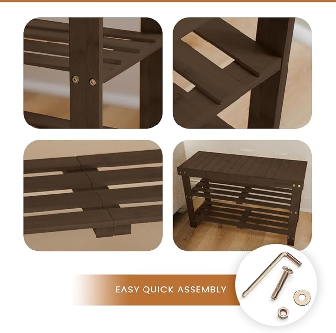Leaf & Grain Bamboo Shoe Rack - Shoe Storage Bench for Front Door Entrance – Entryway Bench with Shoe Shelf, Shoe Storage Organizer, Wooden Shoe Rack, Durable Shoe Bench for Home (Walnut)-NeatNest