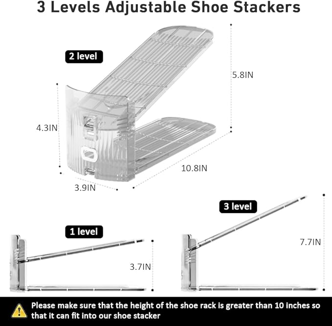 20 Pack Clear Shoe Slots Organizer - Adjustable Height 3.7''to 7.7'' Shoe stackers for a pair of shoes ,Shoe rack storage shoe space saver 50%,Easy to assemble shoe hold shoe organizer for cloest-NeatNest