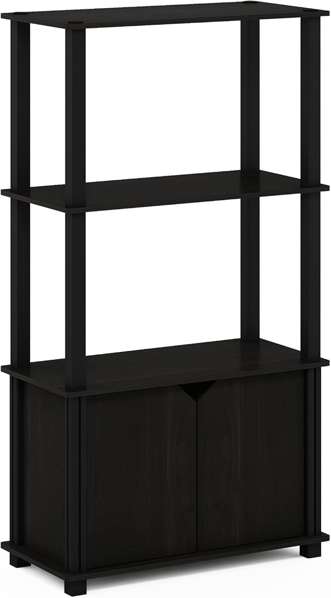 Furinno Brahms 4-Tier Multipurpose Bookcase/Bookshelf/Display Shelf/Display Rack with Door, Espresso/Black-NeatNest