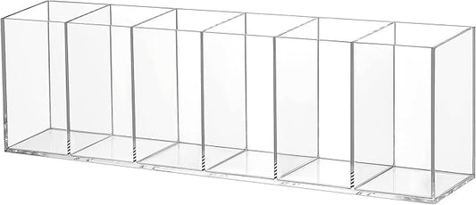 Jetec Acrylic Pen Holder 6 Compartments Makeup Brush Stationery Organizer Pencil Holder for Desk Accessories, Cosmetic Brushes, Dorm, Home, Bathroom, Kitchen, Office Supplies(Clear)-NeatNest