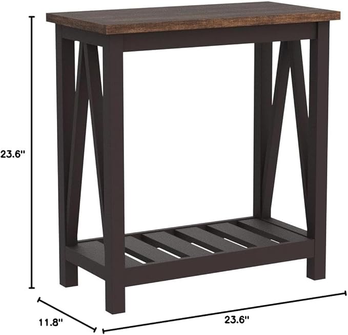 ChooChoo Farmhouse End Table, Rustic Vintage Narrow End Side Table with Storage Shelf for Small Spaces, Nightstand Sofa Table for Living Room, Bedroom Espresso 2 Pack-NeatNest